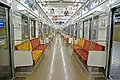 Refurbished interior of a Den-en-toshi Line set, February 2007