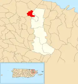 Location of Torrecilla Alta within the municipality of Canóvanas shown in red