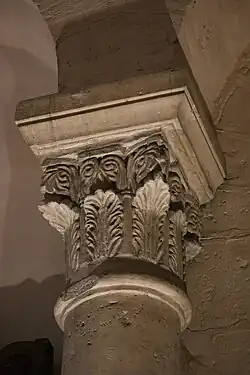 Romanesque quasi-Corinthian capital, Church of St. Philibert, Tournus, France, c.1008 to mid-11th century[18]