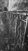 80 feet (24 m) high and 120 feet (37 m) long trestle viaduct leading to the tunnel built in 1922
