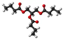 Ball-and-stick model of the butyrin molecule