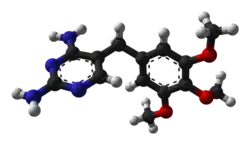 Ball-and-stick model of the trimethoprim molecule