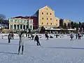 Skating on the frozen lake in the castle backyard