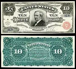 $10 Silver Certificate, Series 1886, Fr.291, depicting Thomas Hendricks