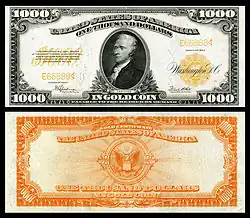$1,000 Gold Certificate, Series 1922, Fr.1220, depicting Alexander Hamilton