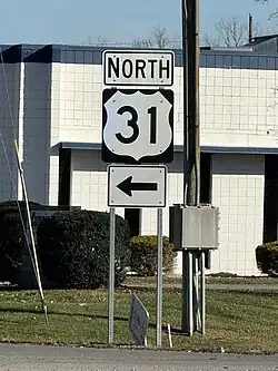 U.S. Route 31 sign in Corn Brook in 2023.