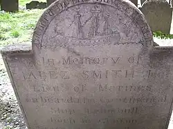 USS Trumbull (1776) depicted on the 1780 grave of Lt. Jabez Smith, killed aboard the ship