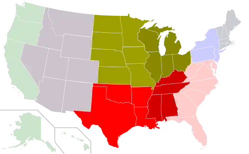 Census Bureau Divisions with "Central" in their name include the West North Central and East North Central in the Midwest. Along with the West South Central and East South Central in the South.