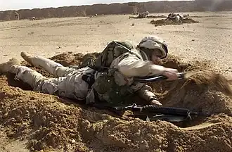 US Navy Seabees near completed fighting position, 2003.