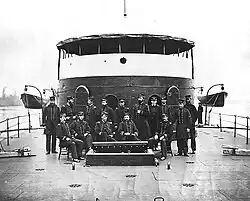 Officers of the USS Mahopac, probably on the James River, in the spring of 1865