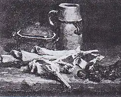 Still Life with Meat, Vegetables and Pottery, 1886, Private collection (F1670)