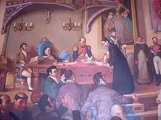 Image 37José Matías Delgado At the time of signing the Central American act of independence, in a representation of the meeting of September 15, 1821 of the Chilean painter Luis Vergara Ahumada. (from History of Central America)