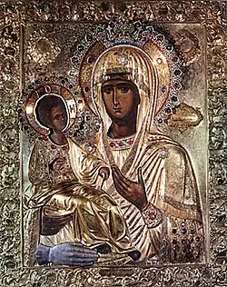 Trojeručica, a Byzantine representation of the Theotokos, (c. 8th century), in Hilandar. Serbia