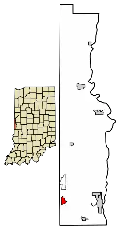 Location of Blanford in Vermillion County, Indiana.