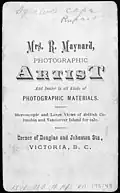 Verso of carte-de-visite showing studio logo of Hannah Maynard. ca. 1868-1878