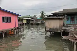 Houses on the island during high tide
