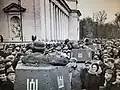 Residents of Vilnius greet Lithuanian tanks decorated with Columns of Gediminas in the Cathedral Square in Vilnius in 1939.