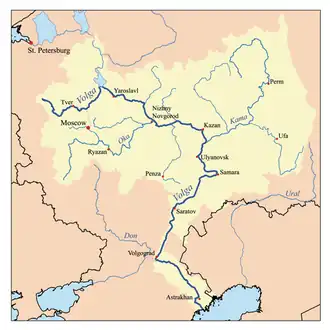 Map of the drainage basin of the Volga