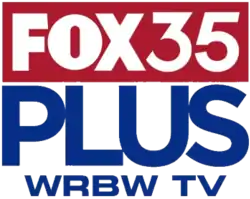 In a red box, the Fox 35 logo horizontally in white, with a blue lettering "PLUS", tightly kerned, below and outside of the box. The letters "WRBW TV" sit below this in blue.