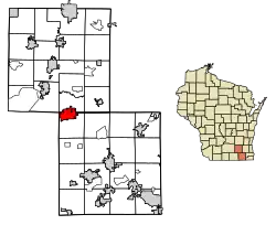 Location of Whitewater in Walworth and Jefferson counties, Wisconsin