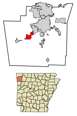 Location of Prairie Grove in Washington County, Arkansas.