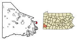 Location of Donora in Washington County, Pennsylvania.