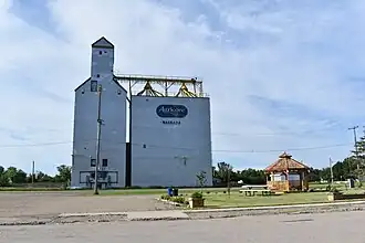 The former grain elevator and park in Waskada.