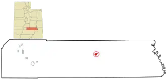 Location in Wayne County and the state of Utah.