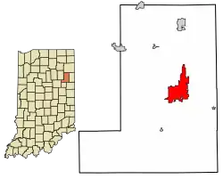 Location of Bluffton in Wells County, Indiana.