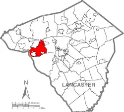 Map of Lancaster County, Pennsylvania highlighting West Hempfield Township