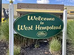 A welcome sign at an entrance to West Hempstead on September 18, 2021
