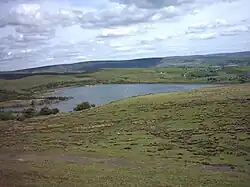 View from Brown Wardle looking out over Watergrove Reservoir, formerly the site of the town of Watergrove.