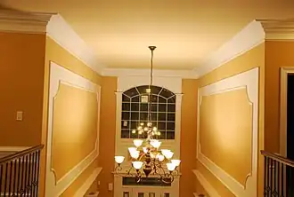 A compound crown molding built up out of several individual trim elements