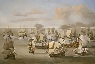 Painting of the action by Willem van de Velde the Younger, signed and dated 1676 (Royal Collection)