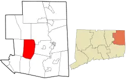 Hampton's location within Windham County and Connecticut