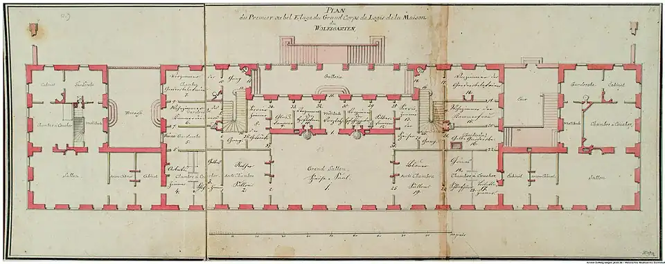 Floor plan of the main building with potential extensions