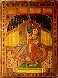 Radha Krishna, wood painting