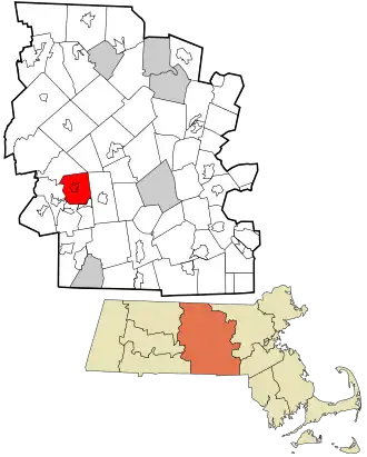Location in Worcester County and the state of Massachusetts.