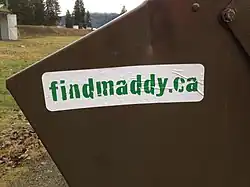 Bumper sticker, raising awareness for Maddy Scott disappearance.