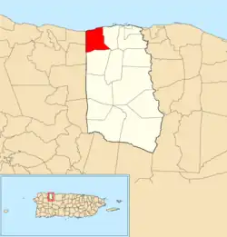 Location of Yeguada within the municipality of Camuy shown in red