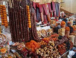 Sharots and other dried fruit products at a market in Yerevan