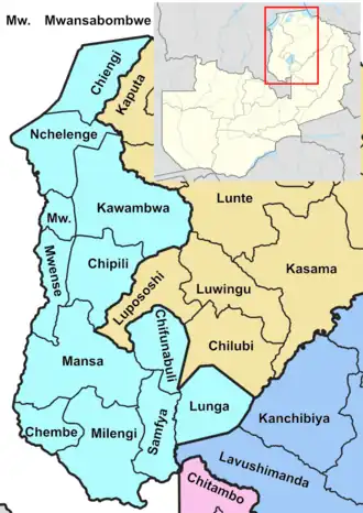 Luapula Province showing its districts