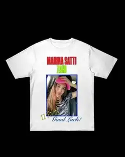 The cover artwork for "Zari". The cover features a white t-shirt amongst a black background. On the shirt, Satti is featured on the center of it, along with the phrases "12 Points" and "Good Luck!"