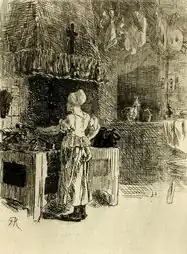 The Kitchen of the Artists' Inn, in Anseremme (no date) etching (19.05 x 13.81 cm) Los Angeles County Museum of Art